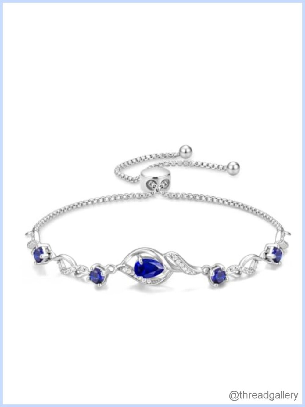 Sterling Silver Tennis Bracelet with Created Sapphire Birthstone for Women